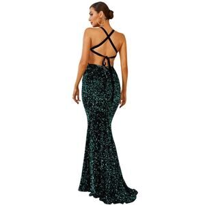 Love & Lemonade Long Evening Gown XS Green Sequin Party Bling Cocktail Event NWT